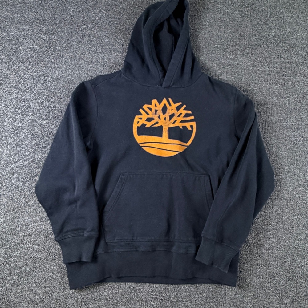 Timberland Hoodie Boys L 14/16 TLFGB18F-001 Black Orange Logo EUC